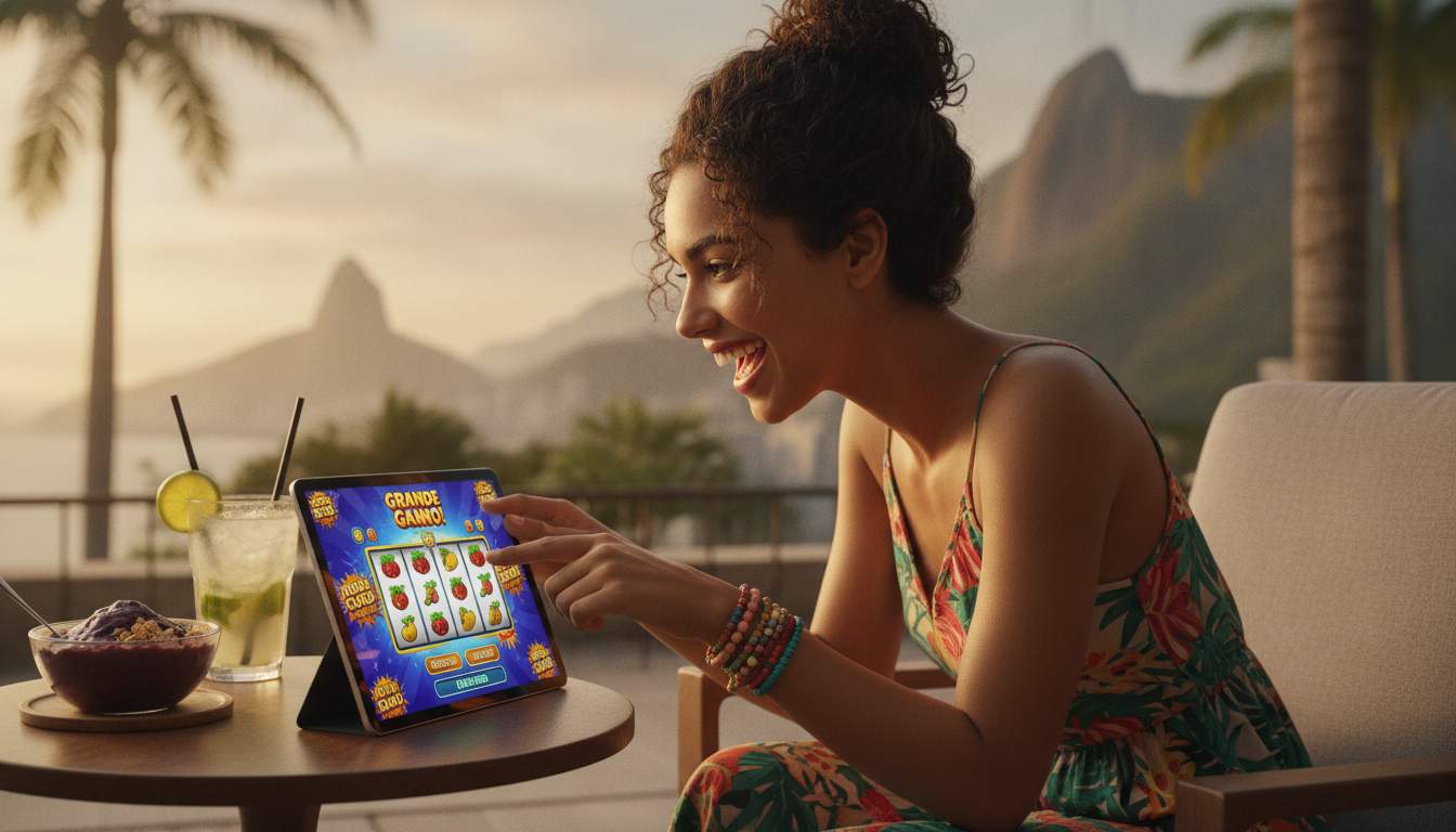 Uma mulher jogando slots online